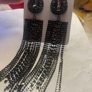 Long black rhinestone statement earrings
